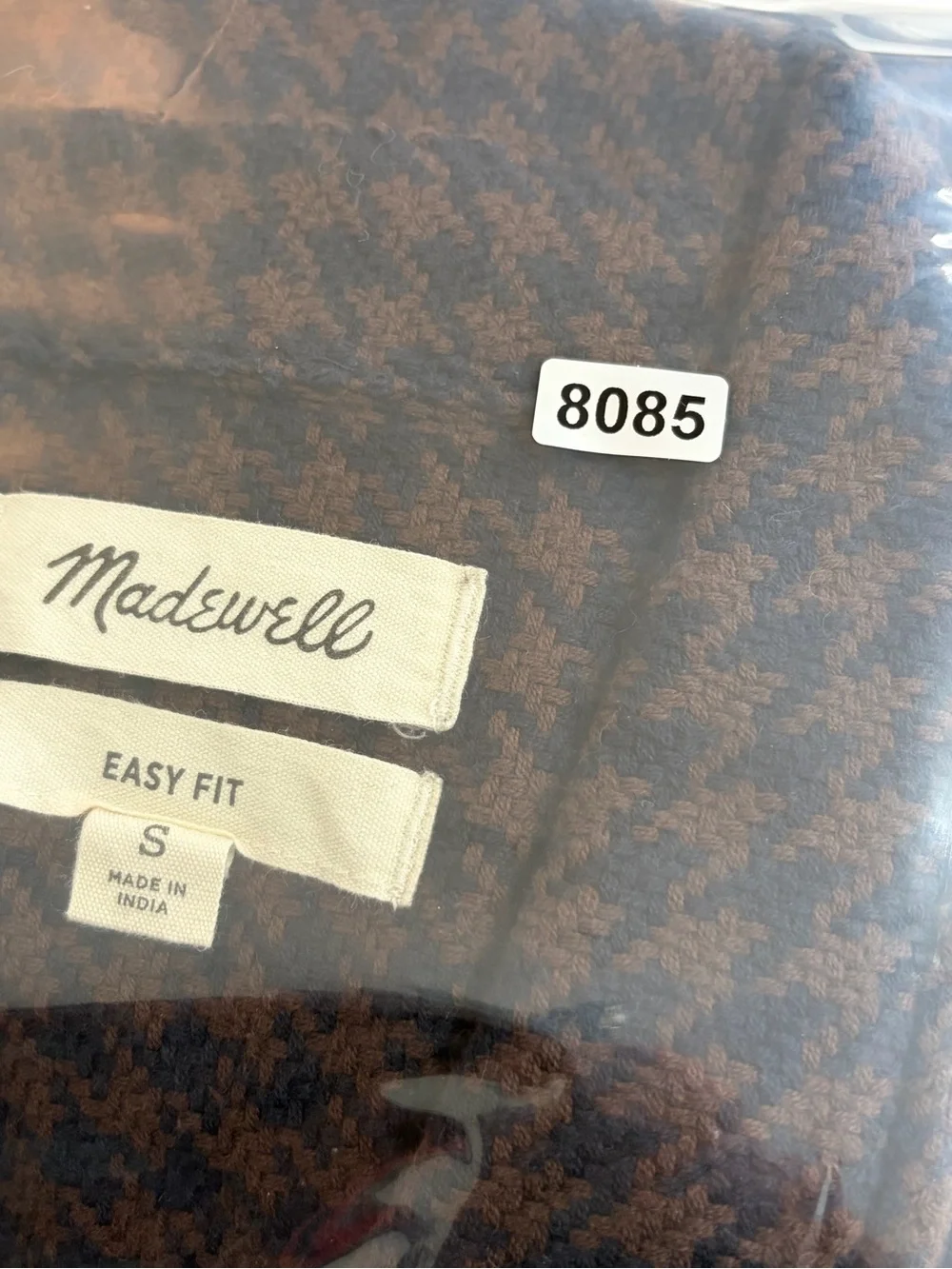 Madewell Men’s Brown & Navy Houndstooth Button-Up Shirt Jacket Small Easy Fit